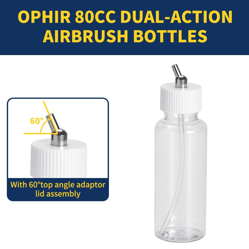 OPHIR 80CC Siphon Feed Airbrush Bottles, 10x Plastic Dual Action Airbrush Paint Bottles with Rubber Caps, Airbrush Accessories Adaptor Jars for Airbrush Paints Storage - Image 2